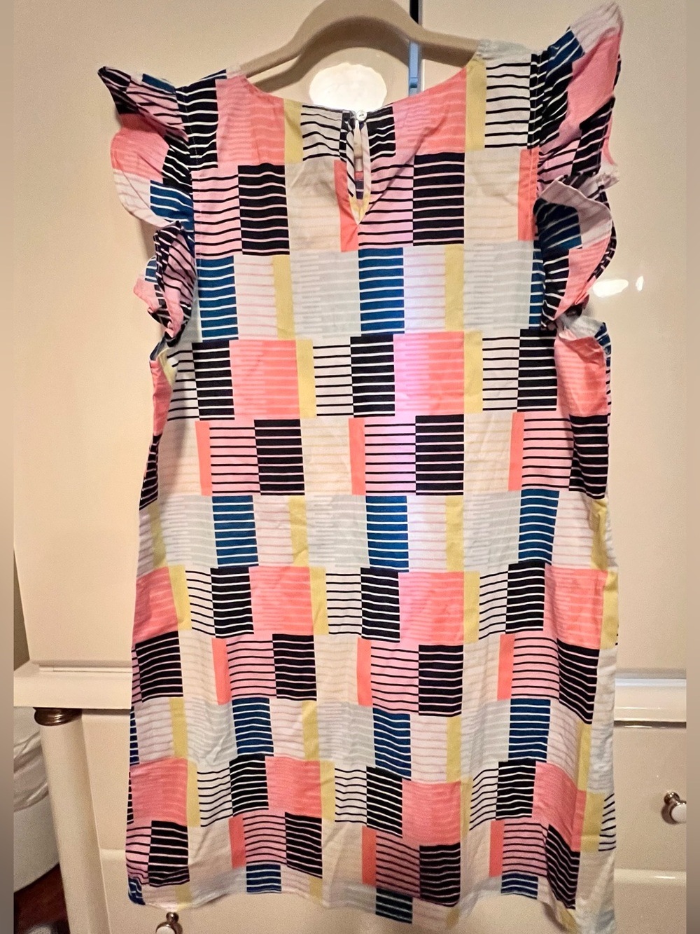 Michelle McDowell Colorblock Stripe Shift Dress - Pink, blue, yellow.